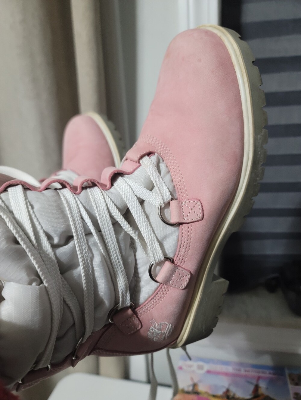 Timberland Pink Lace-Up Women's Hiking Boots with White Laces